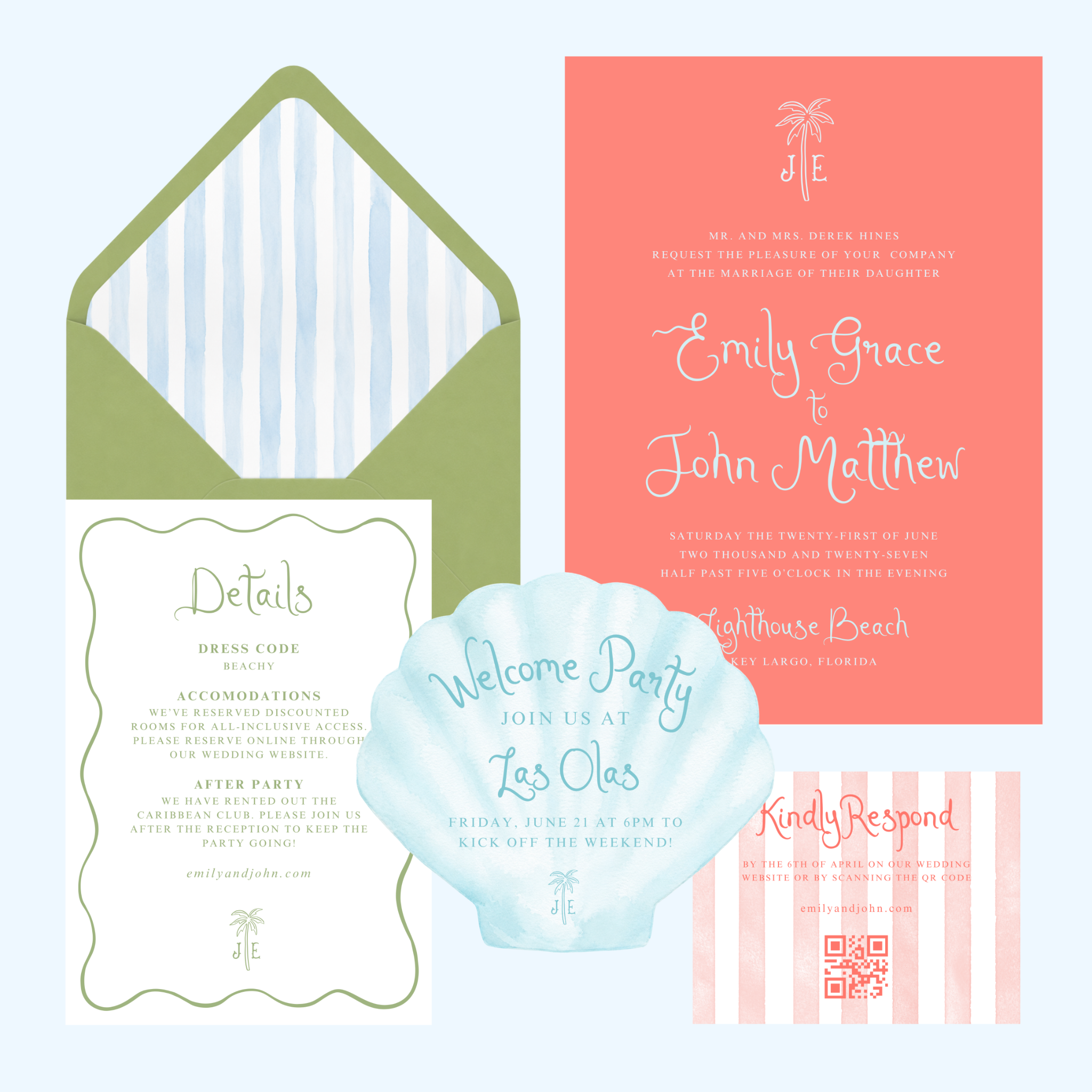 Custom coastal wedding stationery