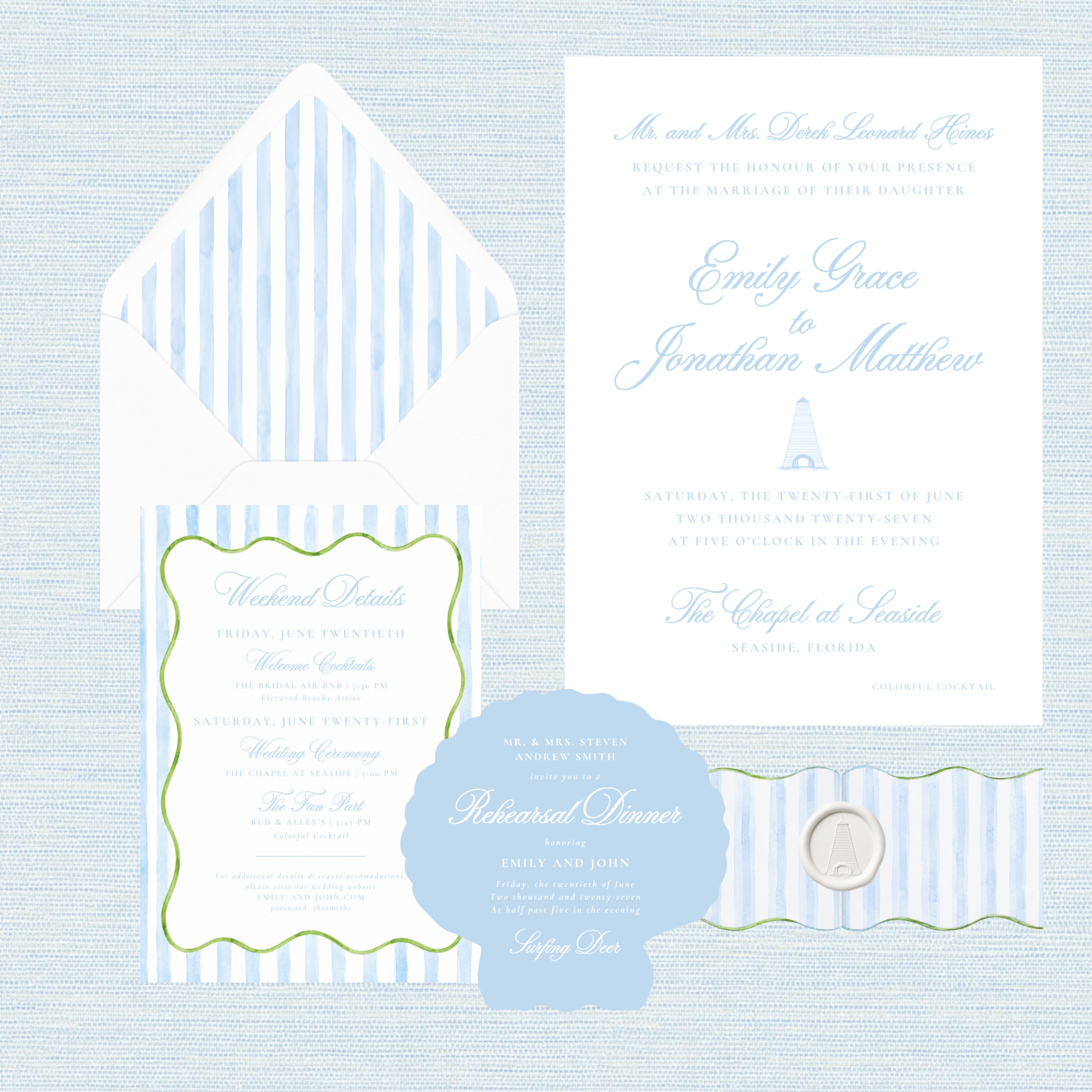 Custom Seaside wedding stationery suite